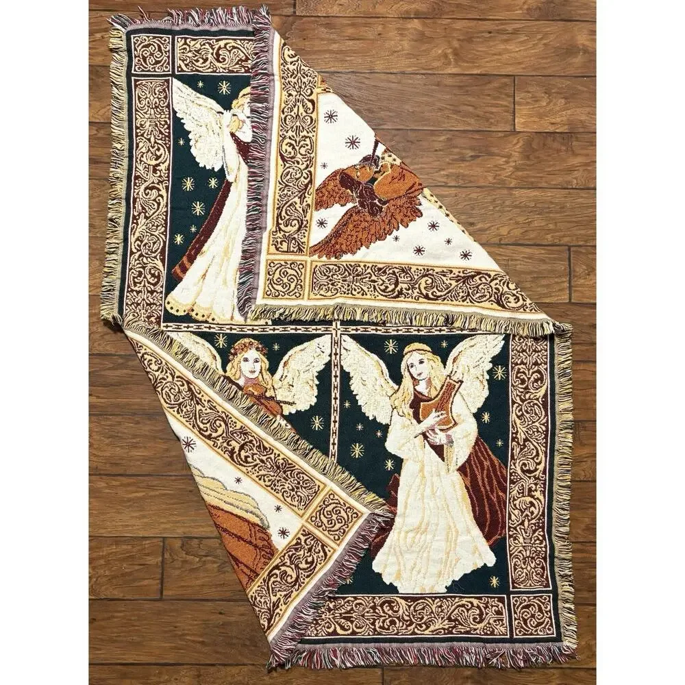 Vintage Christmas Angels Throw Blanket Tapestry 68x49” Instruments Band Clean